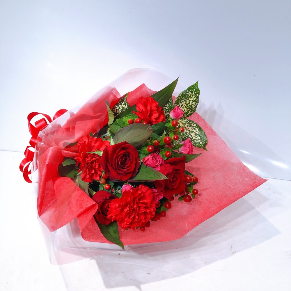 赤バラと赤のカーネーションの花束（H40）