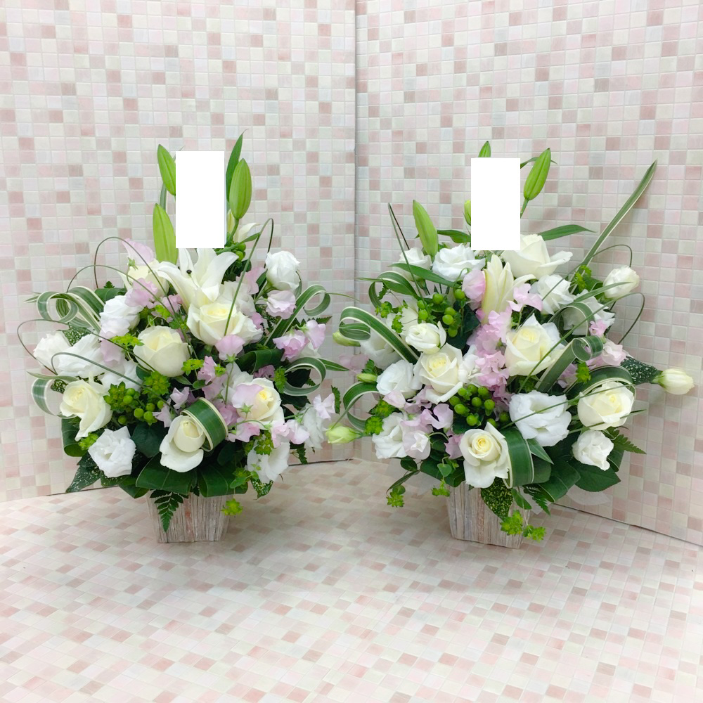 【御供・1対】白バラと淡いピンクの洋花アレンジメント（H40）【送料無料】